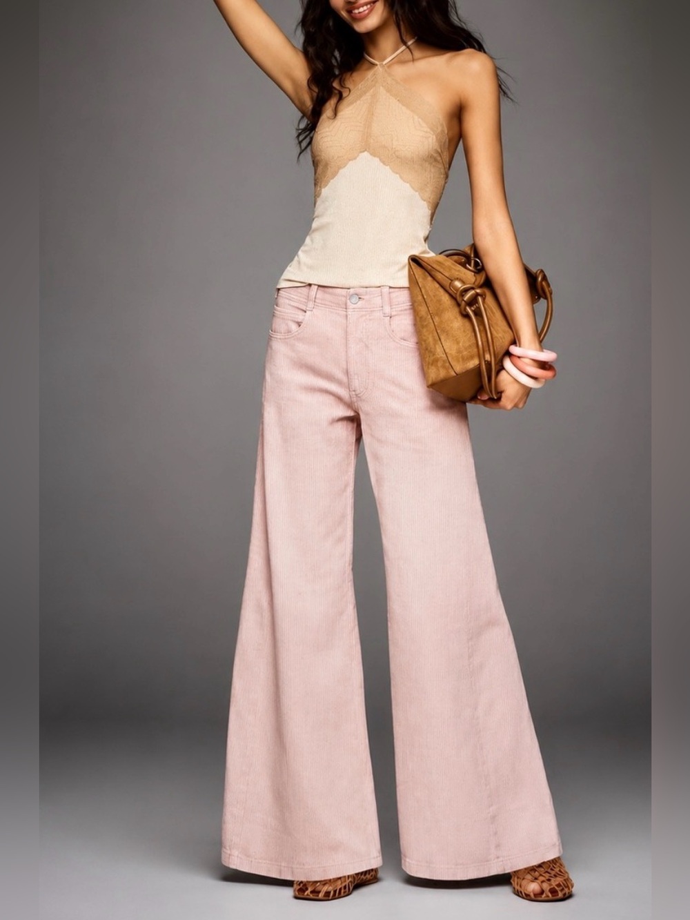 NWT PILCRO LINEN BLEND ADI WIDE FLARE LEG. SOFT BLUSH ROSE. SIZE 29.